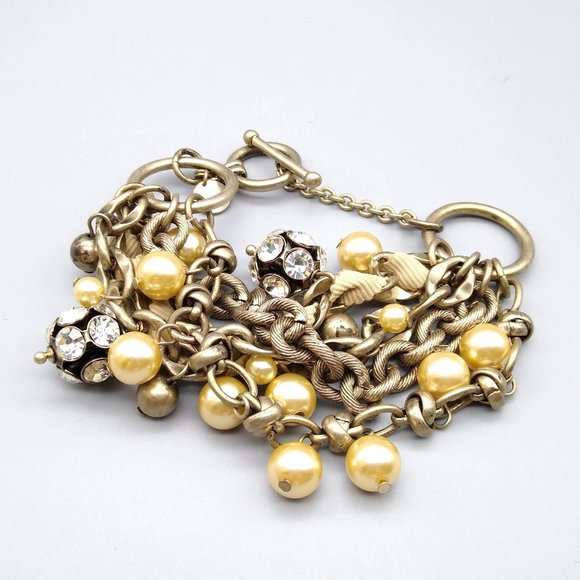 Vintage Talbots Multi Strand Bracelet, Antique Gold Tone with Faux Pearls, Beige - Picture 5 of 5